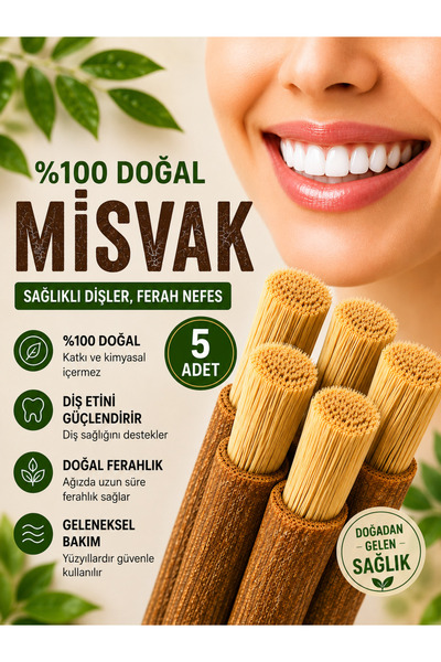 GÜLİSTANHAC Premium Misvak (5 Adet) – Geleneksel Ağız ve Diş Bakımı İçin Doğa...