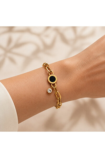 GlaMLo Accessories Επιχρυσωμένο βραχιόλι από ανοξείδωτο ατσάλι με μενταγιόν κ...