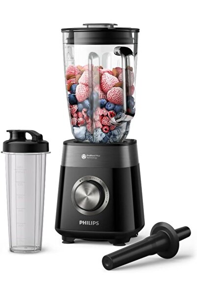 Philips Blender Series 5000 - Güç 1200W, Cam Hazne, 2L Toplam Kapasite, 3 Hız + Pulse, Karıştırma ve Yanınızda Götürme İçin Şişe Dahil, Kolay Temizlik, Siyah (HR3031/00)