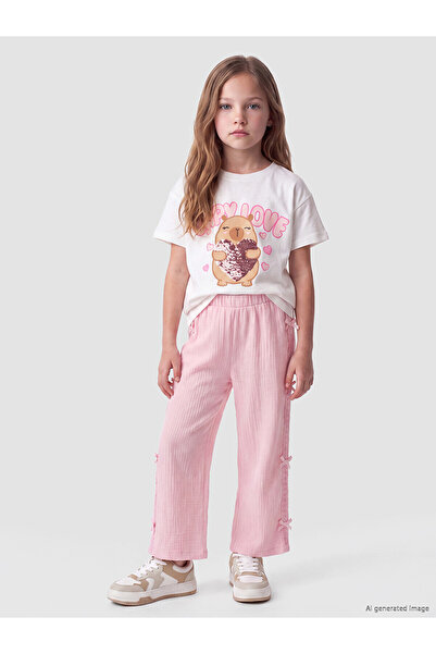 LC Waikiki Trendlucky Girls' Pants with Lace Detail and Difference in Color
