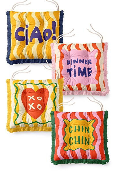 IdeCraft Dynamic Pop Art Typography Patterned Fringed Lace-Up 4-Piece Pofidik...