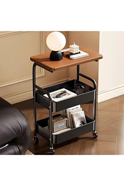 Generic Mobile Side Table Rolling Cart, Coffee Table with Storage Shelf (3 Ti...