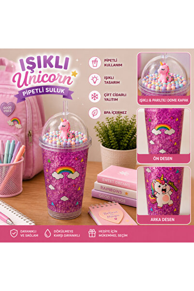 Kasel BUBBLE IŞIKLI PİPETLİ İÇECEK MATARA SULUK BARDAK