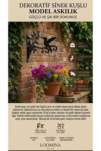 Loomina Home Wall Mounted Flower Pot Hanger with Hummingbird Design Metal Dec...