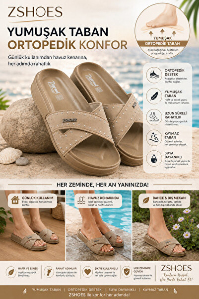 ZSHOES Women's Staple Detailed Orthopedic Soft Sole Slippers (Suitable for Indoor Use)