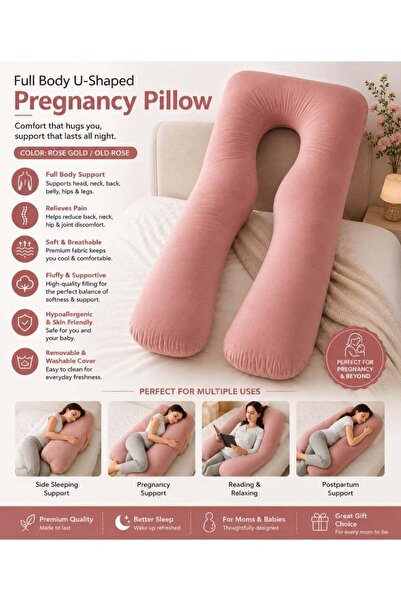 Generic Habbaa Rose Gold / Old Rose Color, Full Body U-Shaped Pregnancy Pillo...