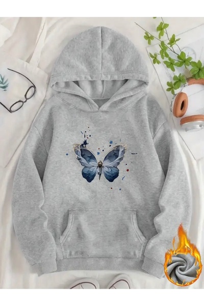 FUFLUNS Butterfly Printed Oversized Unisex Women'S/Men's Hooded Sweatshirt