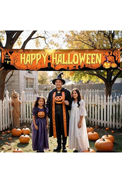 Generic BIGTHREE 120x20 Inch Pumpkin Happy Halloween Backdrop,Orange Happy Ha...