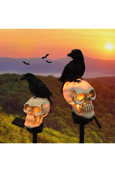 Generic 2 Packs of LED Solar Crow Skull Lights, Halloween Outdoor Atmosphere ...