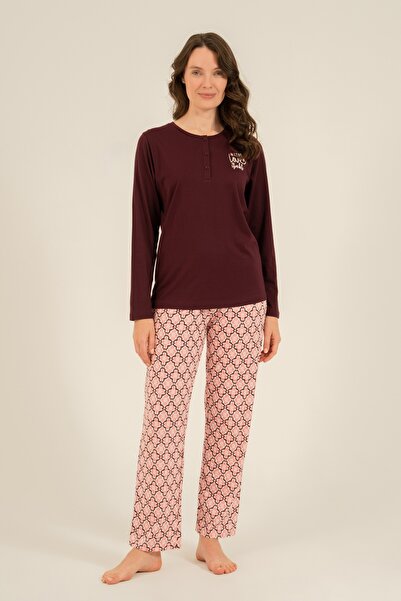 Arnetta Women'S, Purple, Button Detailed, Long Sleeve Pajama Set (with Socks ...