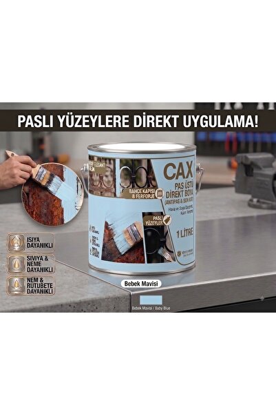 caxcolors CAX Pas Üstü Direkt Uygulanan Antipaslı Sentetik Metal Boyası 1 Lit...