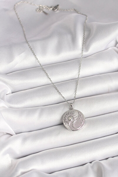 online kapsulavm avm alışveriş 316L Steel Silver Color Chain Zircon Stone Moo...