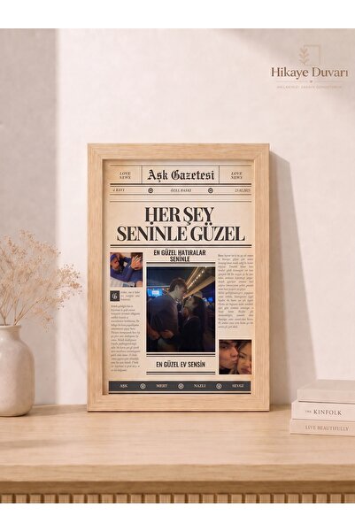 Kişiye Özel Gazete Sevgili Temalı Tablo/Poster | Çerçeveli Hediye