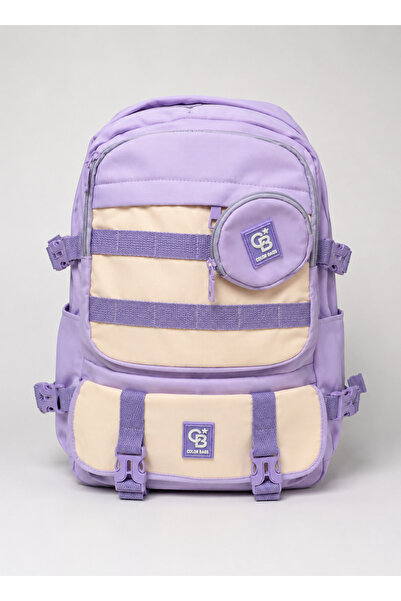 tiny wood Girl's School Bag Multi-Compartment Backpack Black-Lilac-Pink