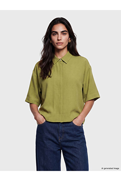 LC Waikiki Rmz Gi̇yi̇m Farkiyla Linen Blend Loose Fit Women's Shirt