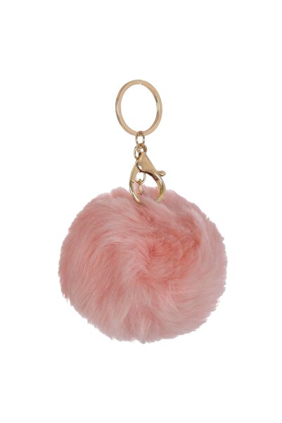 OEM Breloc cu pompon pufos roz prăfuit, 10 cm - Clemă aurie