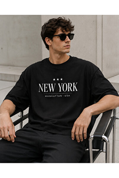 Moda Minimo Unisex Μαύρο Oversize T-shirt με κοντά μανίκια, καλοκαιρινό χτενι...
