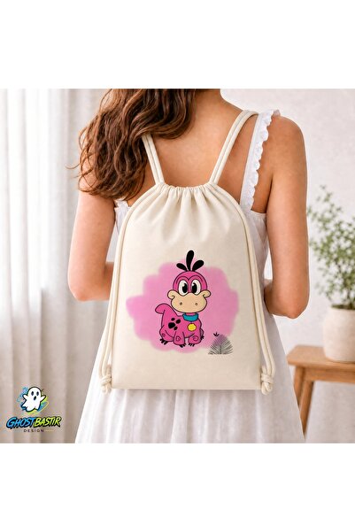 Ghostbastır Design Taşdevri Dino Drawstring Linen Bag C328