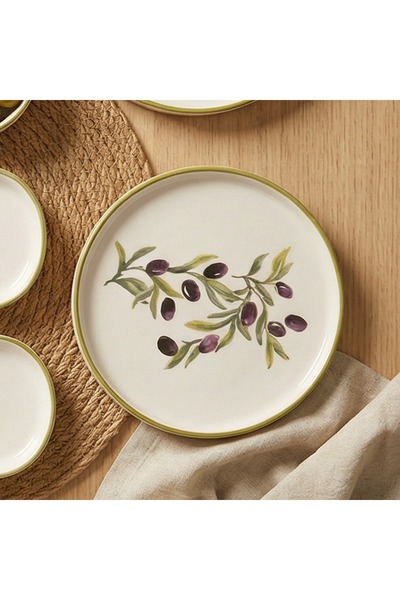 viracasa Olive 14 Parça 6 Kişilik Kahvaltı Takımı Zeytin Dalı Desenli Seramik Sunum Seti