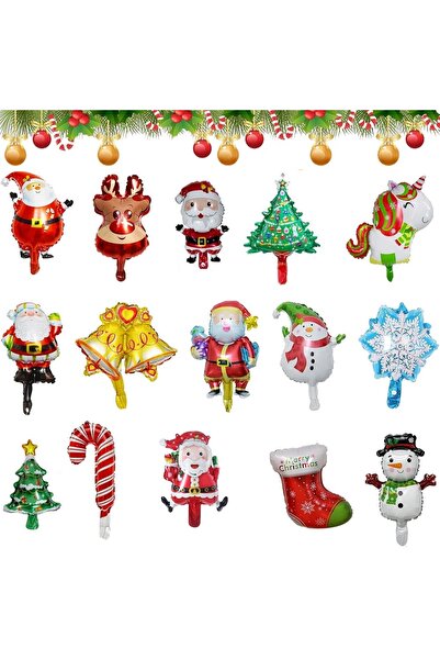 Kuzey Vip 25 Pieces Christmas Mini Foil Balloon Set Santa Claus Pine Tree Sno...