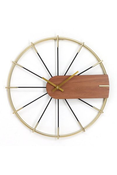 OEM Wall clock GHC100397, analog, round, metal + MDF, gilded + brown, 40 cm