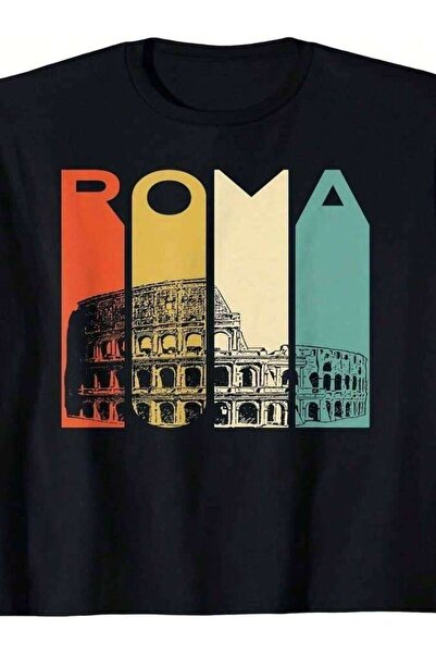 26LIK تي شيرت O Colosseum - تي شيرت بتصميم معماري إيطالي من روما، قميص قطني خ...