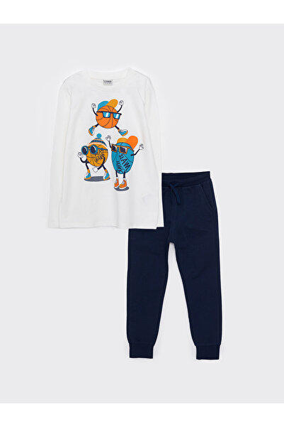 LC Waikiki Crew Neck Printed Long Sleeve Boys' T-Shirt & Sweatpants