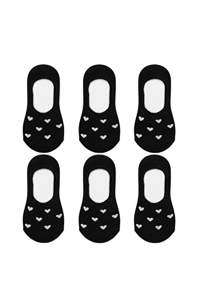 Berselya Underwear&Accessories Kadın Kalp Desenli Görünmez Ekonomik Babet Çorabı 6’lı Paket – Siyah, Beyaz ve Karışık Renk Kaymaz T