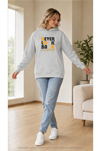 EMMODA Women's Never Look Back Written Hooded Kangaroo Pocket Sweatshirt