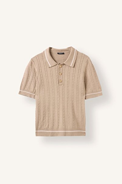 DeFacto Pulover de bază cu mânecă scurtă, cu guler polo, din tricot reiat D90...