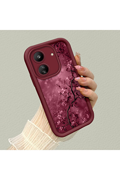 SLIMFELT Poco C65 Uyumlu Su Boyası Tarzı Erik Çiçeği Desenli Silikon Telefon ...