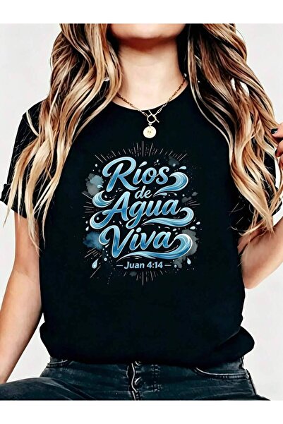 9JY Casual Style Women's T-Shirt Rios De Agua Viva Bible Verse Design Summer ...