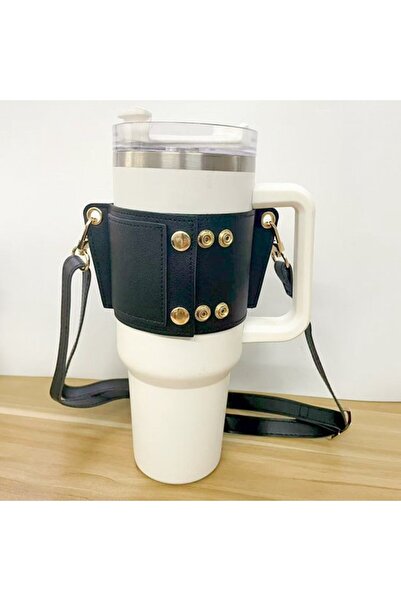 Generic Brand Water bottle sleeve, black, synthetic leather.