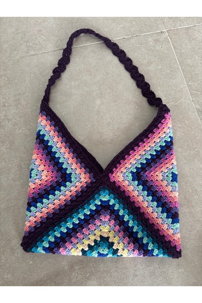 örgü Hand Knitted Colorful Granny Square Bag – Shoulder Bag – Handmade Colorful Bag