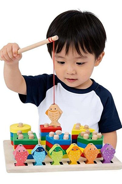 Generic Fishing Game Toy Wooden Magnetic Fishing Game for Kids Learning Color...