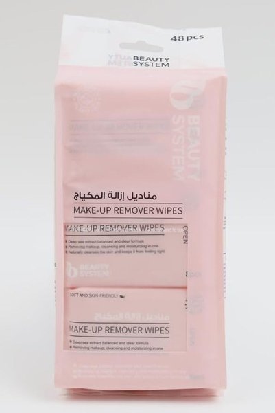 BEAUTY SYSTEM مناديل مبللة لإزالة المكياج من بيوتي سيستم، 48مناديل مبللة