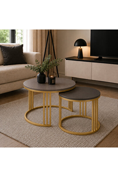 EVDERA MOBİLYA BEST GOLD METAL İKİLİ ORTA SEHPA