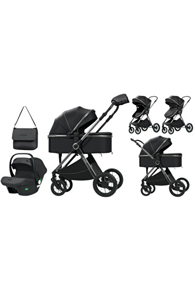 Krista Cărucior 3 în 1 Luxmom A4, Negru, Dublu Reversibil cu Coș