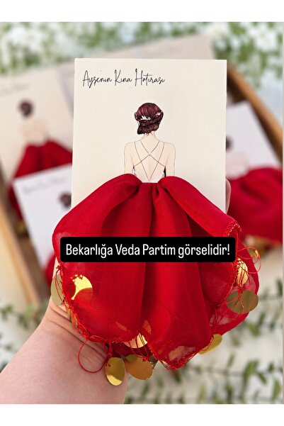 Kırmızı Gold Şifon Kartlı Hediyelik Halay Mendili 5 Adet, Gelin Damat Düğün Kına Sünnet Nişan Bride