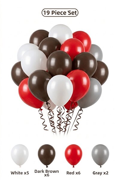 BALOMİS Dinosaur Themed Balloon Set Dark Brown White 19 Pieces Boy's Birthday...