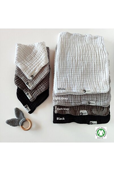destinyhometex 100% Cotton 8 Layers Muslin Fabric Set of 4 Baby Bibs with Thr...