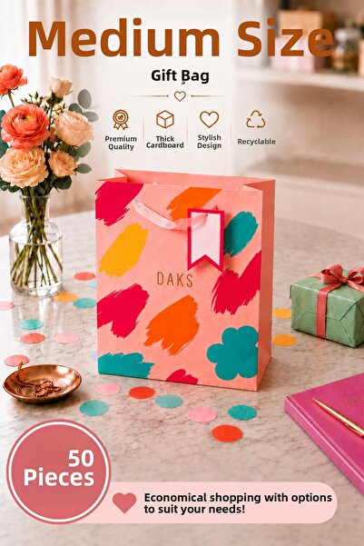 Daks 50 Pcs (23 X 18 X 10 cm) - Pastel Pink Color Brush Patterned Medium Size...