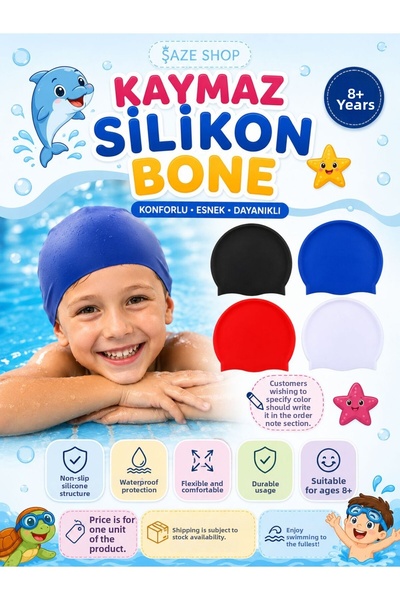 SAZE Non-Slip Silicone Swimming Cap Children's Swimming Cap Ages 8+ Single