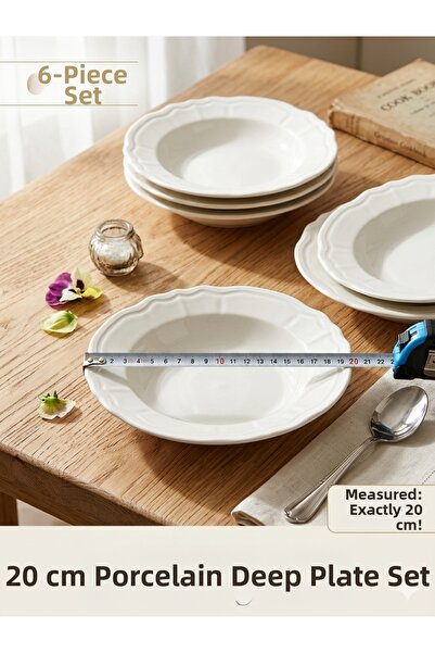 porselen Elegant Wavy Edge Detailed Deep Dinner Plate - Set of 6