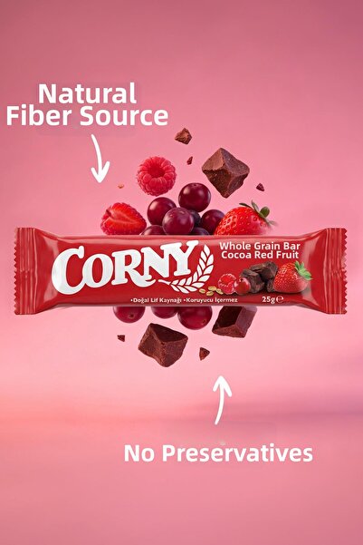 CORNY Natural Fiber Source Whole Grain Bar with Cocoa and Red Fruit 25g X 12 Units