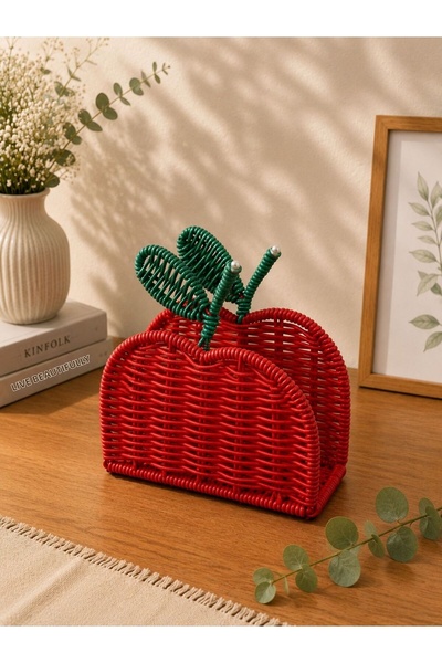 YzHome Wicker Rattan Apple Model Red Napkin Holder Organizer 15*14cm
