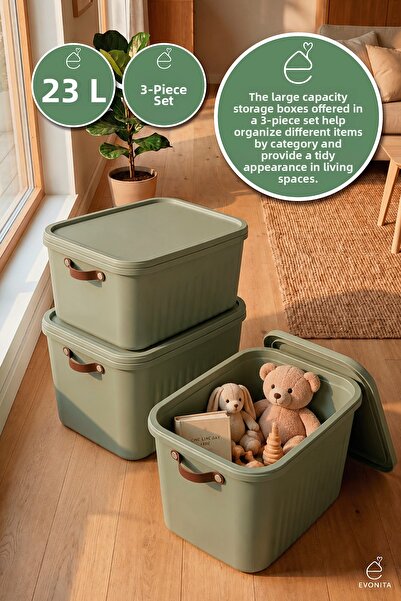 EVONİTA Decorative Storage Box 3-Piece Organizer with Lid Bathroom Kitchen Or...
