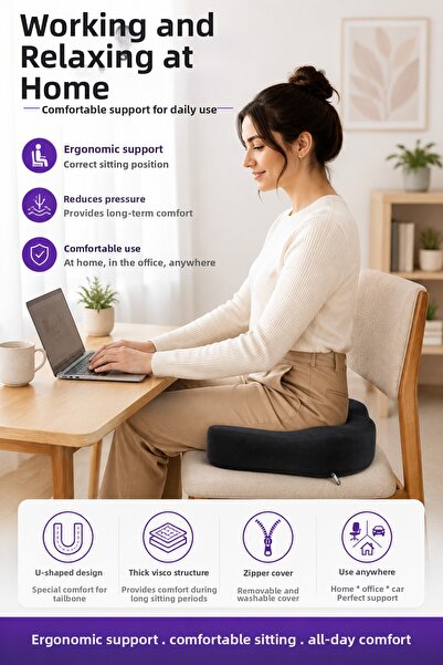 EpiRelax Comfortable Sitting Cushion Visco Ergonomic Support Pad Home Office ...