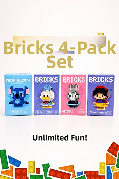 4koma Bricks Set of 4 Model Character Figures Judy-Donald-Stich-Snow White 3D...