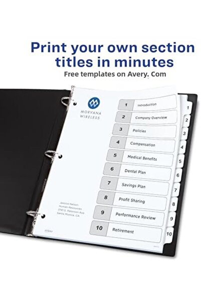 Yıldızan Separator cu 10 compartimente pentru dosar cu 3 inele TAMGÜN, tabel ...